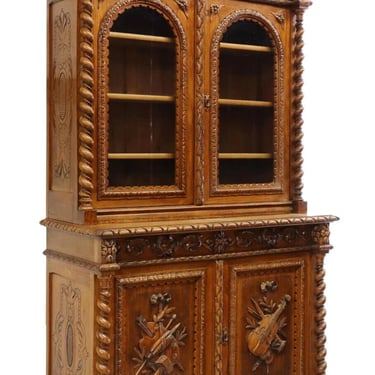 Antique Bookcase, French, Carved Oak Fine &amp; Musical Arts, Foliate Crest, 1800s!!