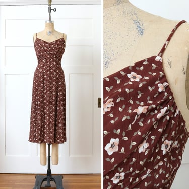 vintage 1990s sundress • Laundry by Shelli Segal • brown floral wrap dress 