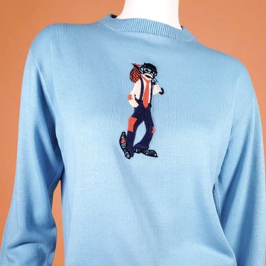 1960s cute hobo sweater vintage pullover long sleeve crew neck embroidered appliqué unique mod humor whimsical (S/M) 