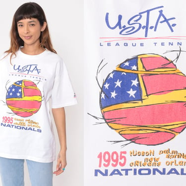 1995 USTA Tennis Shirt 90s League Tennis Nationals Tshirt Sports Tournament Graphic Tee White Single Stitch Vintage Extra Large xl 