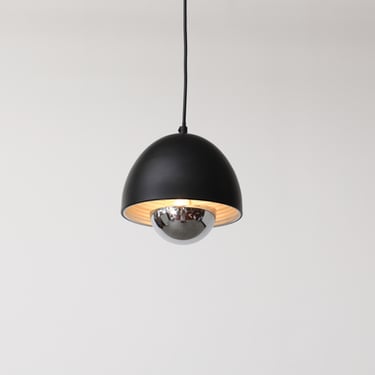 Poulsen Style Black Dome Pendant with Chrome Diffuser