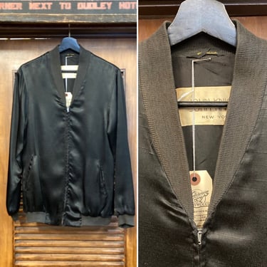 Vintage 1980’s “John Knight” Jet Black Bomber Jacket, 80’s Bomber Jacket, 80’s New Wave, 80’s Fleck Jacket, Vintage Clothing 