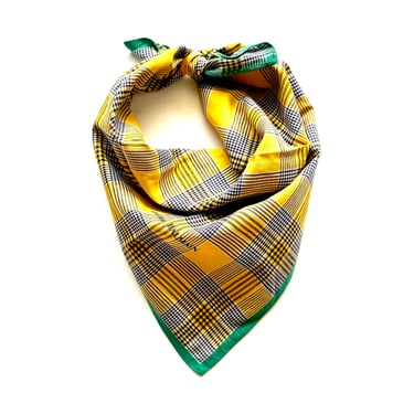 Vintage Pierre Balmain 70s 80s Scarf // Plaid Yellow Checkered Scarf 