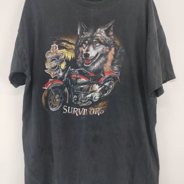 1990s 3D Emblem Harley Davidson Survivors T-Shirt Black X-Large 