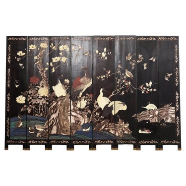 Chinese Export Eight Panel Coromandel Screen Bird Landscape