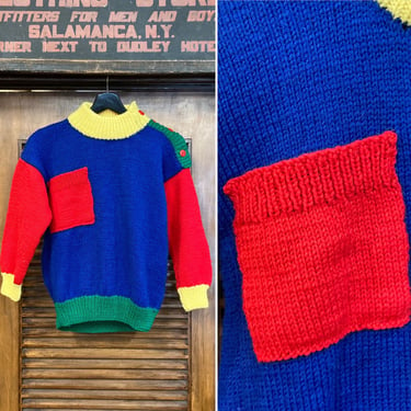 Vintage 1980’s Hand Knit Color Block Sweater, 80’s Sweater, 80’s Color Block, 80’s Pullover, Vintage Clothing 