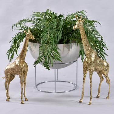 Pair of Tall Vintage Brass Giraffe Figurine Sculptures Overt 2 Feet 