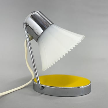 1960's Small Milk Glass & Chrome Adjustable Table Lamp / Little Lamp / Bedside Lamp 