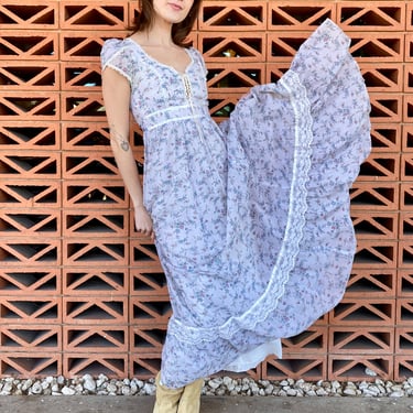 Winter Blues Floral Gunne Sax Maxi Dress