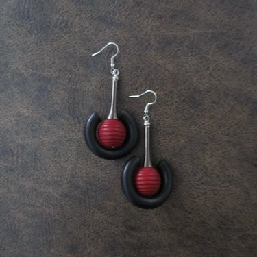 Futuristic wooden earrings, red 