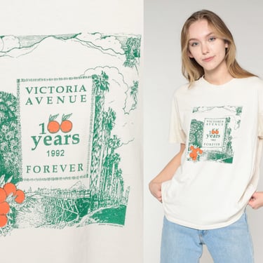 Victoria Avenue Shirt 1992 Riverside T-Shirt Orange Tree Palm Tree Oranges Graphic Tee California Tourist Off-White Vintage 90s Medium Large 