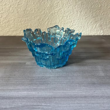 Vintage Viking Dalzell Candle Holder blue Glass, Mid Century Art Glass 