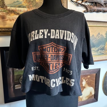 Vintage 1990s Harley Davison T-Shirt Cropped S-XXL 