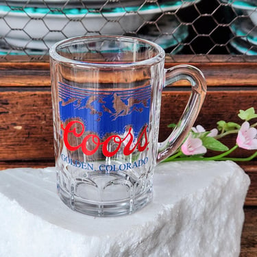 COORS Shot Glass~Vintage Shot Glass w/ Red & Blue Coors Emblem 