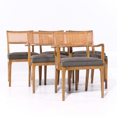 John Widdicomb Mid Century Cane and Bleached Mahogany Dining Chairs - Set of 6 - mcm 
