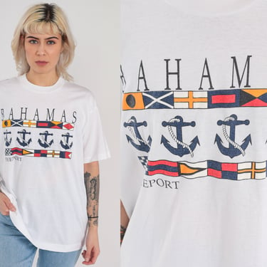 Bahamas T-Shirt 90s Freeport Shirt Nautical Anchor Sailing Flag Graphic Tee Travel Single Stitch Screen Stars Vintage 1990s Medium Large 