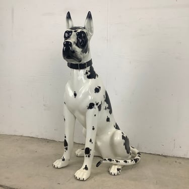 Vintage Spotted Great Dane Ceramic Dog Statue 