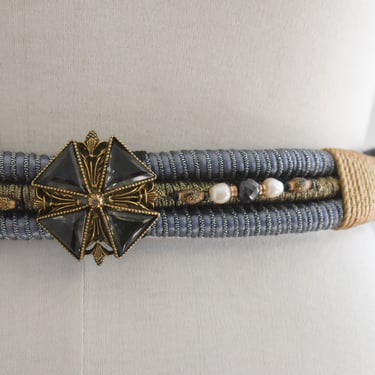 1980s/90s Tie Cord Belt with Rhinestone Accent 