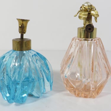 Vintage Glass Perfume Bottles - Turquoise and Peach Glass Perfume Bottles 