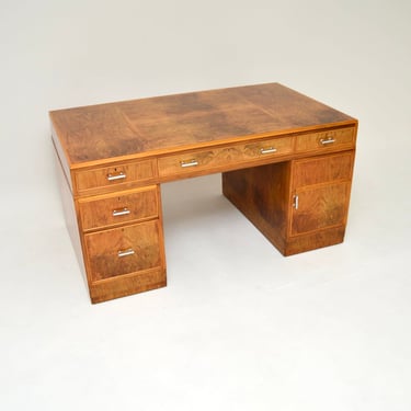 Art Deco Figured Walnut Pedestal Desk