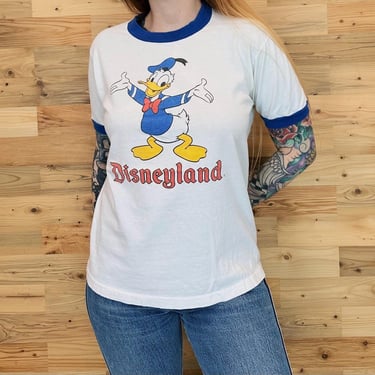 70's Disney Donald Duck Vintage Character Fashions Disnleyland Ringer Tee Shirt T-Shirt 