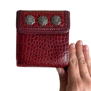Vintage Brighton Red Crocodile Leather Embossed Wallet with Hearts 