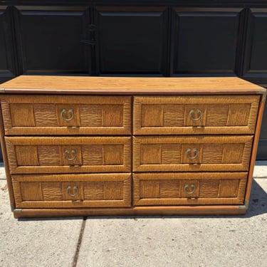 Vintage Bassett Wicker Wood Mid Century Dresser Boho Coastal BEach 