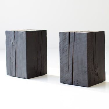 Modern Wood End Tables - Burnt Black Finish 