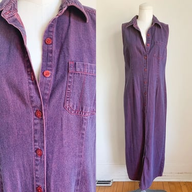 Vintage 1990s Purple Denim Button Front Dress / M 