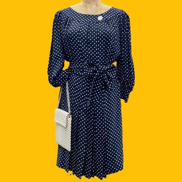 Vintage Yves Saint Laurent Dress Retro 1990s Womens Size 42 + Rive Gauche + Polka Dot + Sheer Fabric + L/S + Waist Tie + YSL + Nan Duskin 