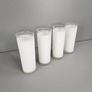Set of 4 Frosted White Highball Drinking Glasses 