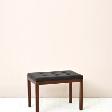 MidCentury Rosewood and Black Leather Pouf/Stool - Scandinavian Retro Design, Modernist Footrest 