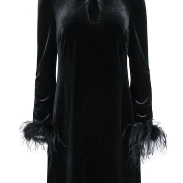 Eliza J - Black Velvet Dress w/ Feather Trim Sz 10
