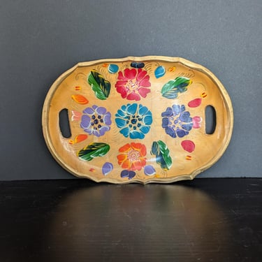 Mexican Folk Art Handpainted Batea Wood Tray 