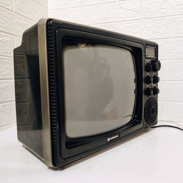 Vintage Portable Television/ Black Tv/ Black and White Display Tv/ Hitachi Tv / Old Tv/ Portable TV Set/Tv and Radio Receiver/ Retro Tv/ 70s 