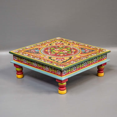 Low Folk Art Painted Indian Table