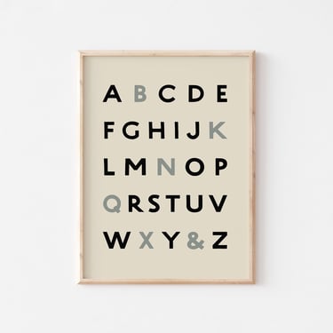 Neutral Alphabet poster, ABC print, Educational children’s prints, uppercase alphabet, ABC alphabetical 