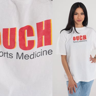 Ouch Sports Medicine Shirt Y2K Fitness T-Shirt Physical Therapist TShirt Sport Graphic Tee Retro Athletic TShirt White Vintage 00s Large L 