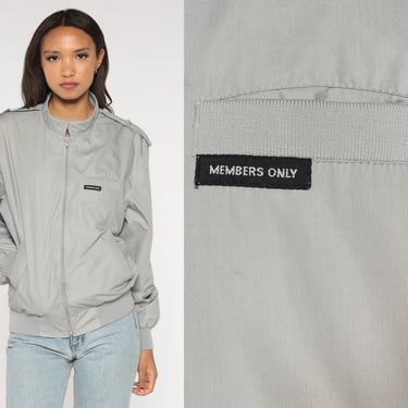 Grey Members Only Jacket 80s Zip Up Windbreaker Bomber Cafe Racer Lightweight Shell Streetwear Stranger Things Vintage 1980s Medium 40 