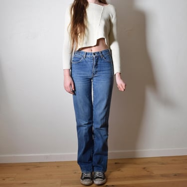 Vintage 1970s Soft + Faded High Waist MARC ASTOR Chic Hippie Boot Cut Cotton Denim Jeans 28" 