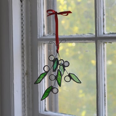 Mistletoe Sprig - holiday ornament - stained glass oranament - christmas ornament - festive - eco friendly - under 50 