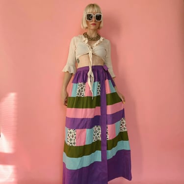 Vintage 60s Quilted Patchwork Wrap Skirt 