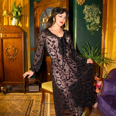 Black Penny Maxi dress with in Queen of Halloween Sparkle Flocked Mesh