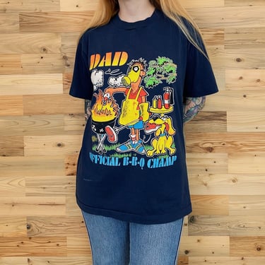 Vintage 90's Funny Dad Official B-B-Q Champ Tee Shirt T-Shirt 