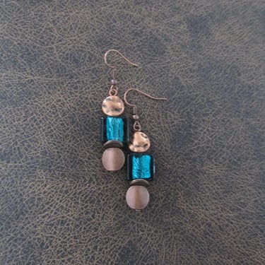 Lamp work glass earrings, copper 