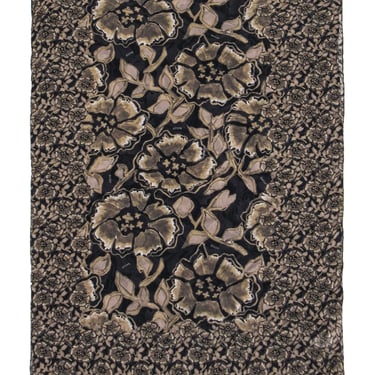 Bally - Grey, Tan & Black Silk Floral Print Long Scarf