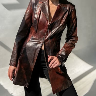 Distressed Brown And Black Leather Jacket (M)