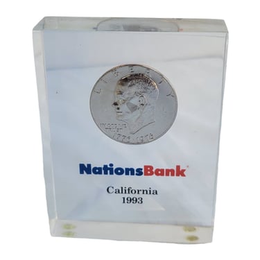 1776-1976 Eisenhower Silver Dollar Encased in Lexan Plexiglass Nations Bank CA 