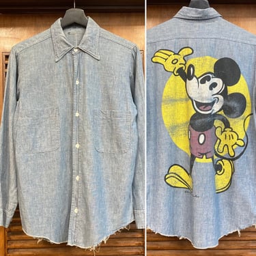 Vintage 1960’s Mickey Mouse Disney Licensed Chambray Workwear Shirt, 60’s Disney Shirt, Vintage Work Shirt, Vintage Clothing 