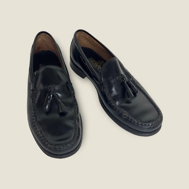 Vintage 1970s SEBAGO Black Tassel Loafers ~ size 10 EEE ~ Slip On / Moc Toe ~ Made in USA ~ Leather Soles 